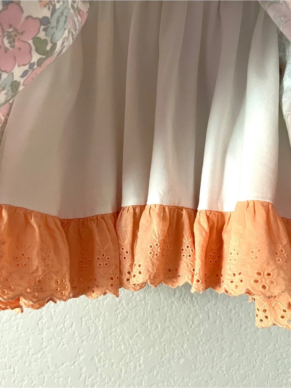 Cheeky Plum Dress Girls 4T Floral Cross Back Peach Eyelet Hem Pocket Twirl
